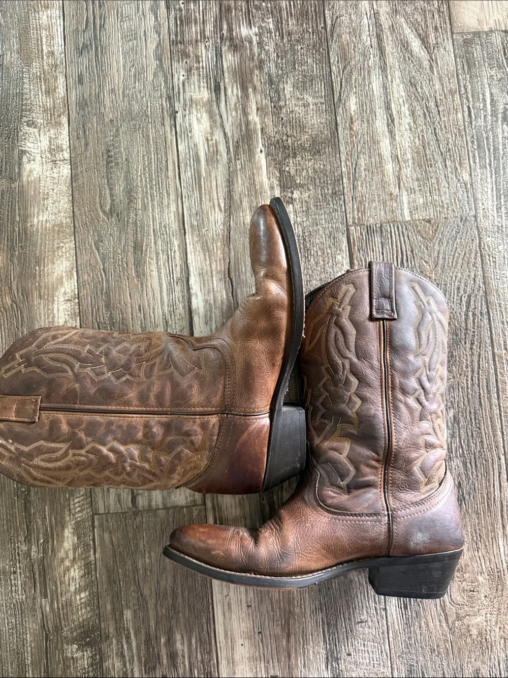 🌟Laredo 🌟Brown Embroidered Leather Cowboy Men Boots, 10.5 D